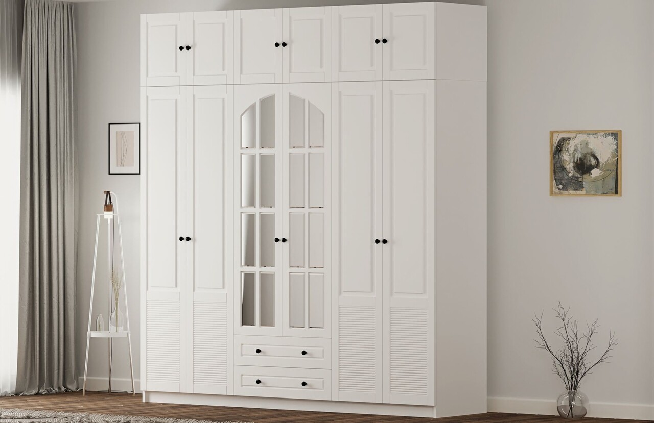 Dulap pentru haine, Hanah Home, Rb-185-19, 210x210x52 cm, Alb mat - imagine 7